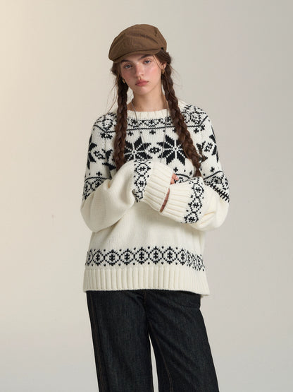 Fair Isle White Jacquard Sweater