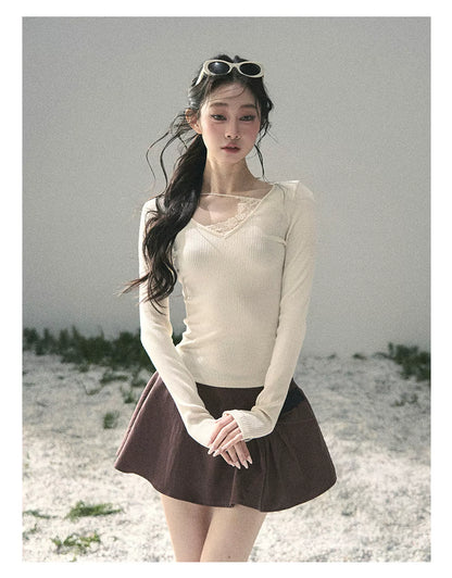 Deep V Lace Knit Top