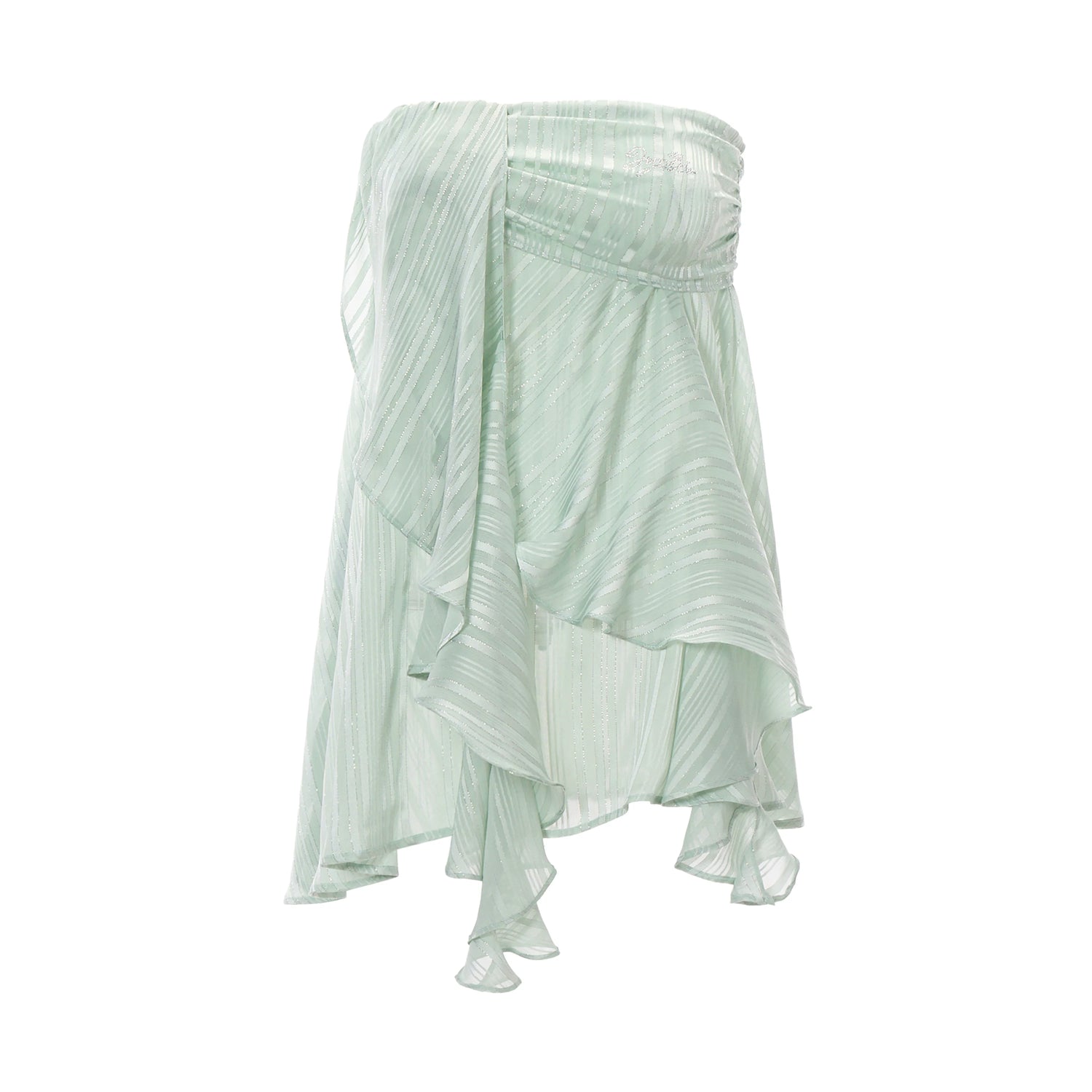 Mint Shimmer Ruffle Bandeau Dress