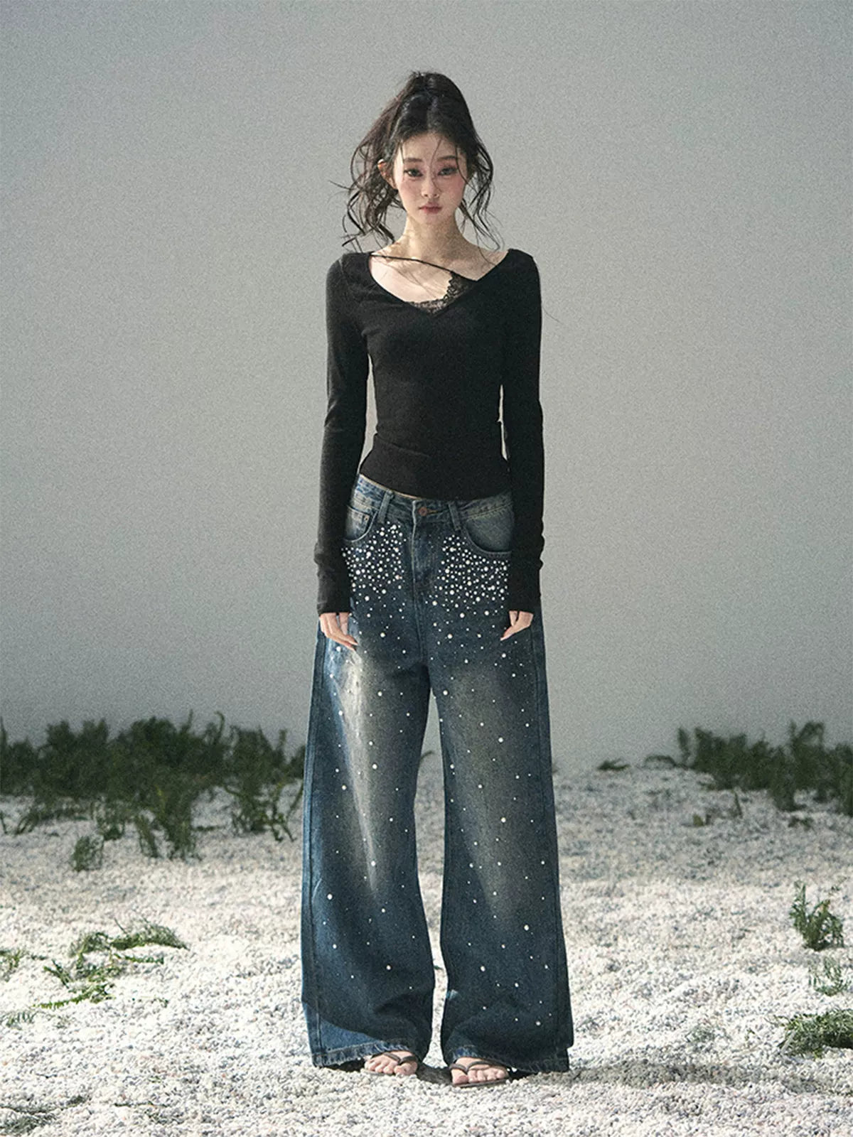 Deep V Lace Knit Top