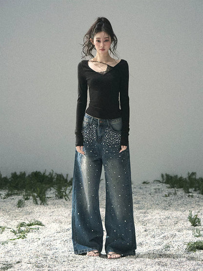 Deep V Lace Knit Top