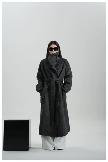 High-Neck Long Wool Coat