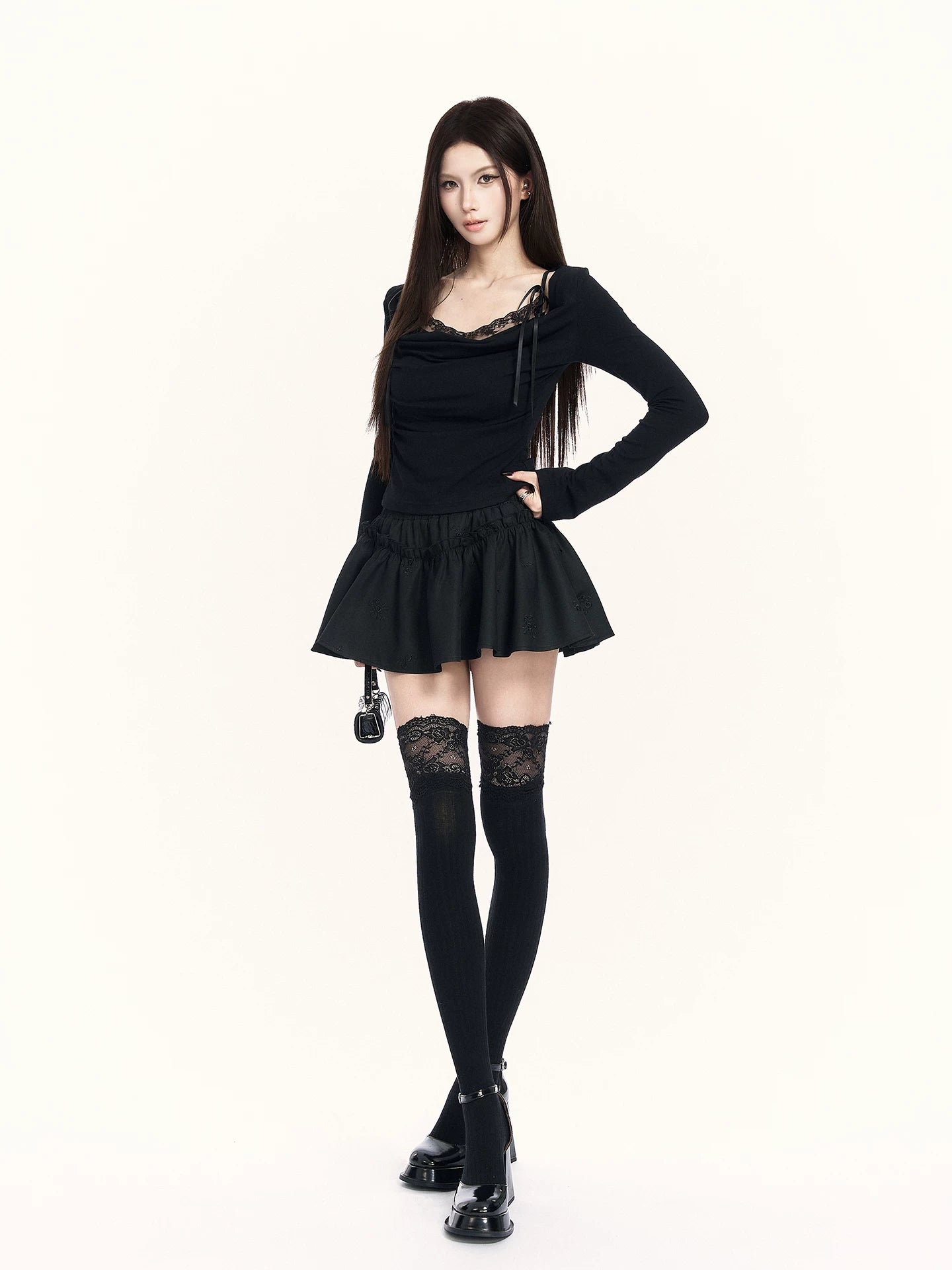 Cowl-Neck Faux Two-Piece Knit Base Layer