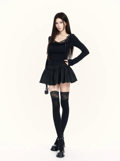 Cowl-Neck Faux Two-Piece Knit Base Layer
