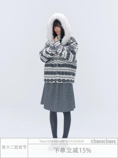 Detachable Faux Fur Collar Hooded Jacket