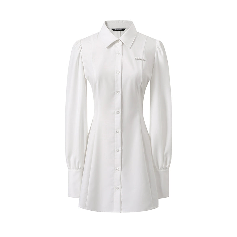 White Lantern Sleeve Shirt Dress