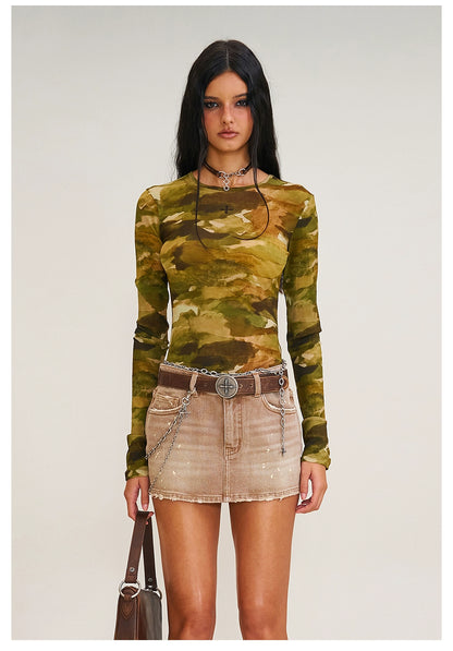 Vintage Ink Camo Mesh Long Sleeve T-Shirt