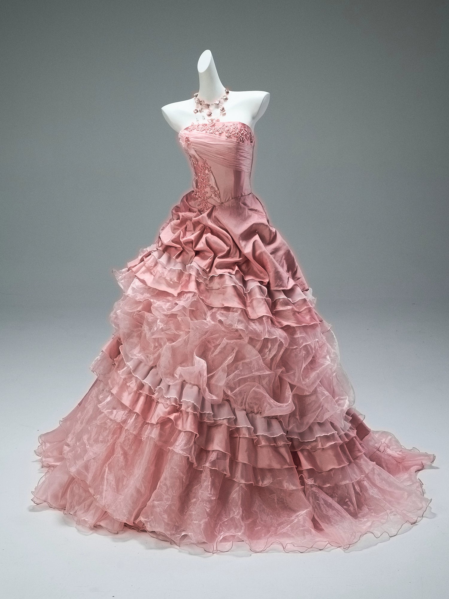 princess couture dress Off Shoulder Corset Ball Gown by Petite Adele PQ1060 XS / Baby Pink through boning corset cinches your waist for a flattering silhouette Golden Rose Heirloom Dress |