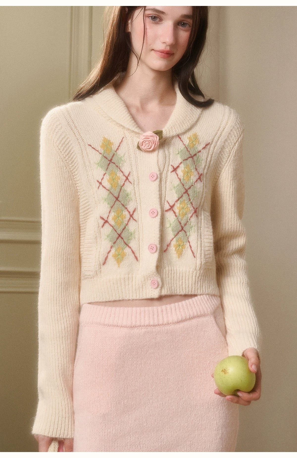 Cosagach Cream Wool Knit Cardigan &amp; Skirt Set