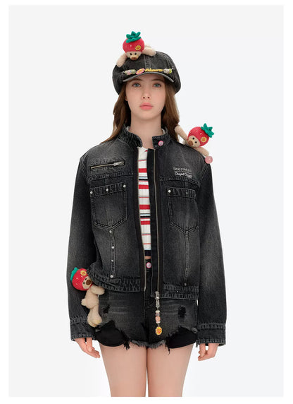 Zip-Up Vintage Denim Jacket