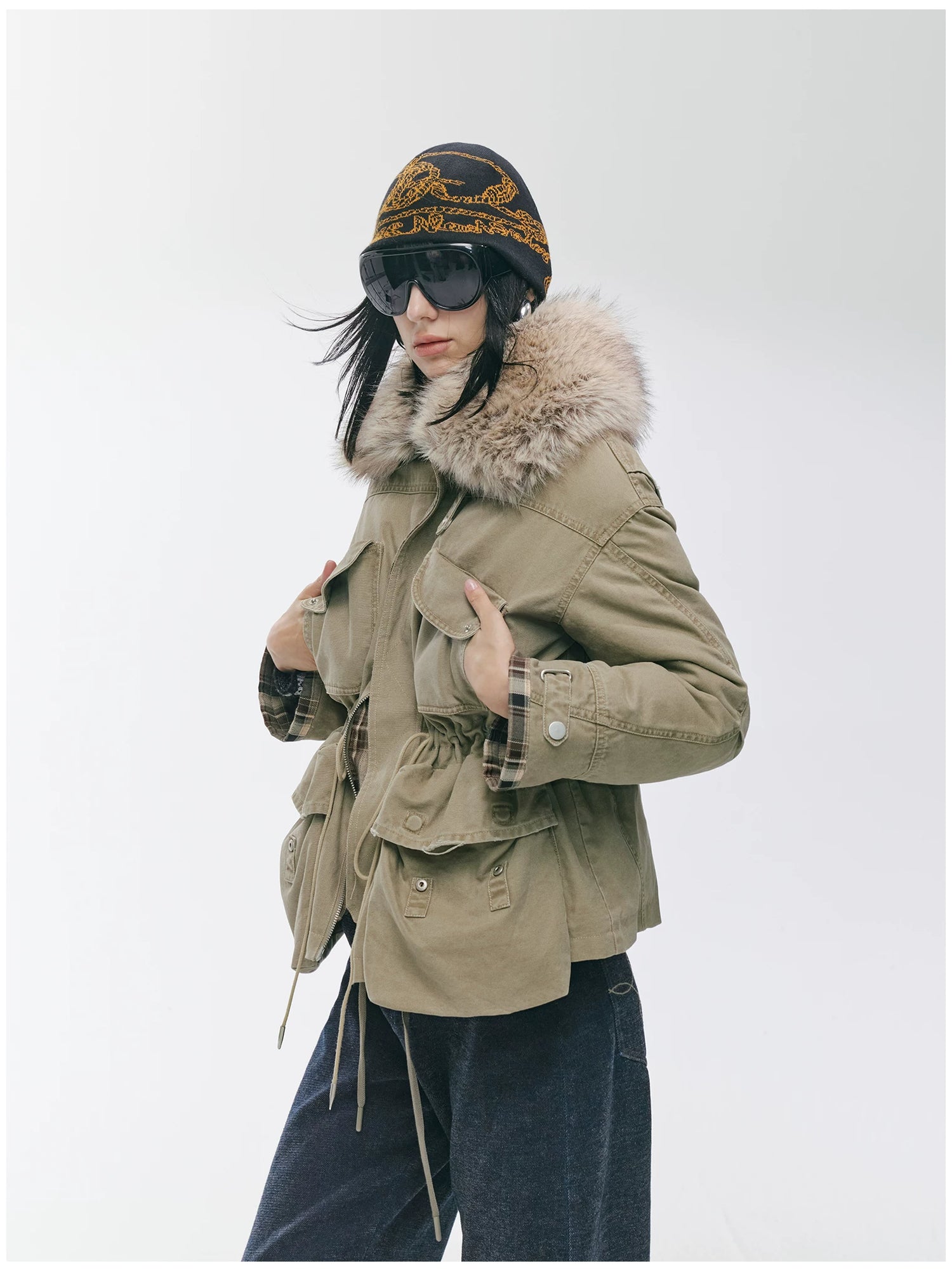 Detachable Fur Collar Utility Down Jacket