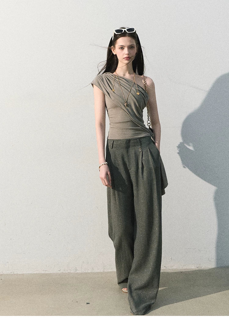 White Jade Asymmetric Draped T-Shirt