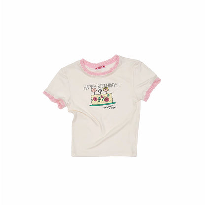 Snoopy Collaboration Lace-Trim Fitted Graphic T-Shirt