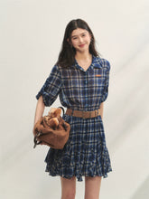 Collared Checked Waist-fitted Long-sleeve Shirt Dress - CHINASQUAD