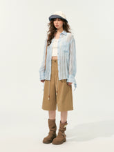 Blue Loose Fit Pleated Sheer Shirt - CHINASQUAD