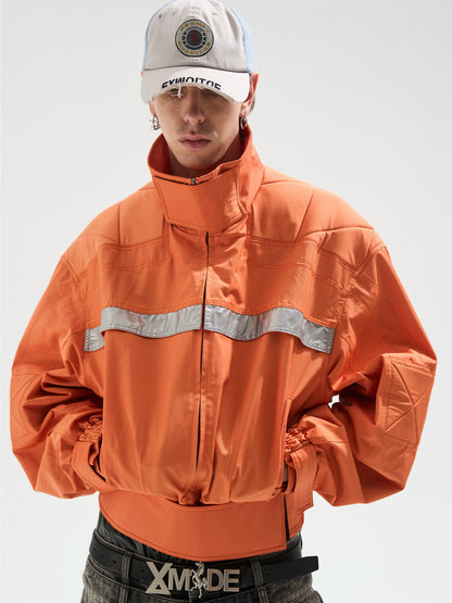 Reflective Trim Stand-Collar Oversized Jacket