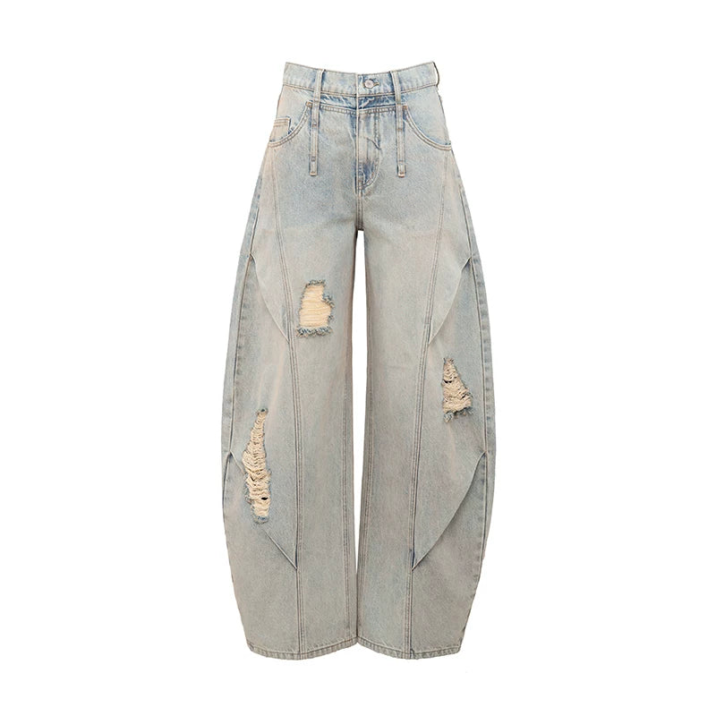 Washed Distressed Balloon-Fit Denim Jeans