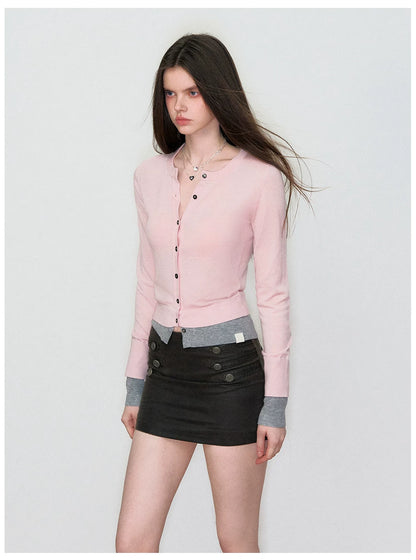 Patchwork Fitted Wool Knit Cardigan