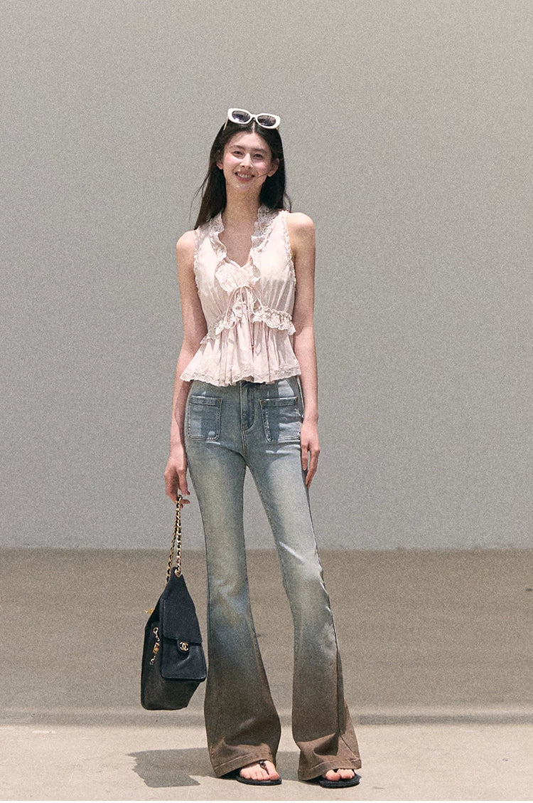 Valley Fog Vintage Washed Flared Jeans