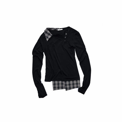 Layered Asymmetric Henley Long Sleeve Top