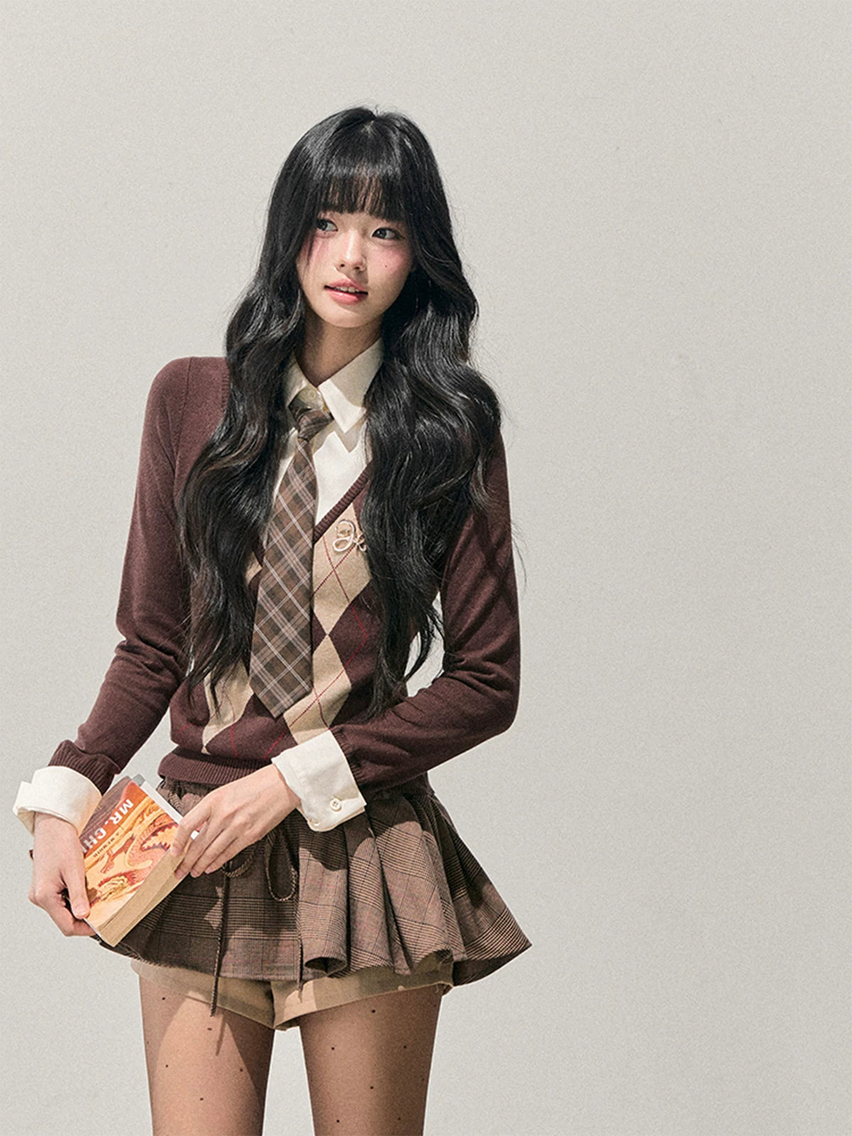 Two-in-One American Argyle Knit Sweater