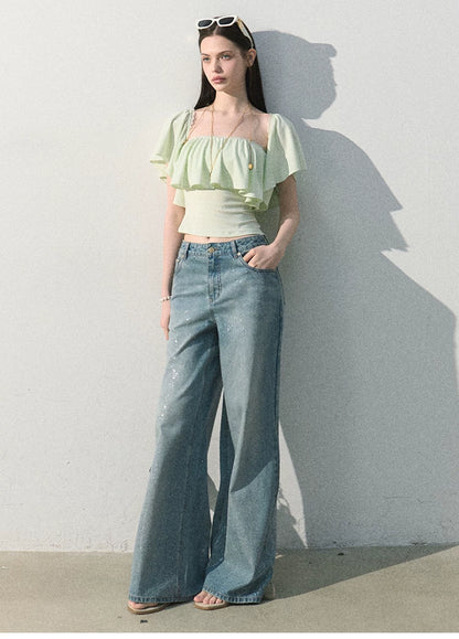 Mint Dream Shimmer Off-Shoulder T-Shirt