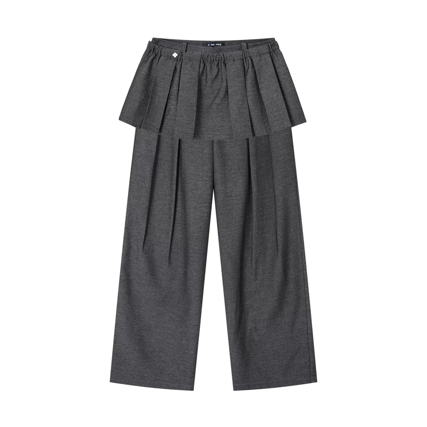 Detachable Pleated Overlay Tailored Wide-Leg Trousers