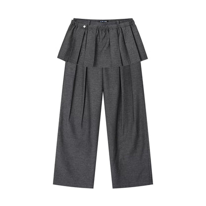Detachable Pleated Overlay Tailored Wide-Leg Trousers