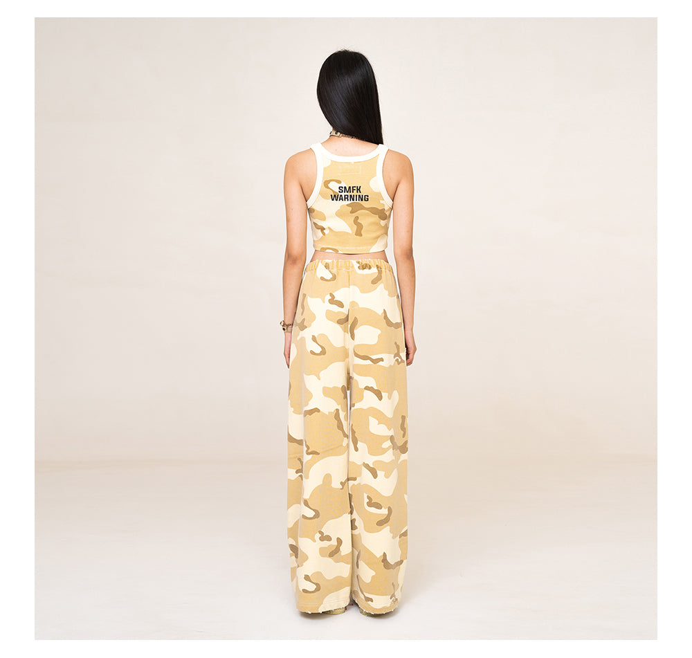 (Final Sale) Camouflage &amp; Cream-colored Wide-leg Pants