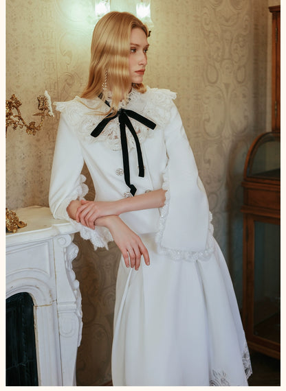 Mirage Vintage Lace-Collar Blazer &amp; Flared Skirt Set