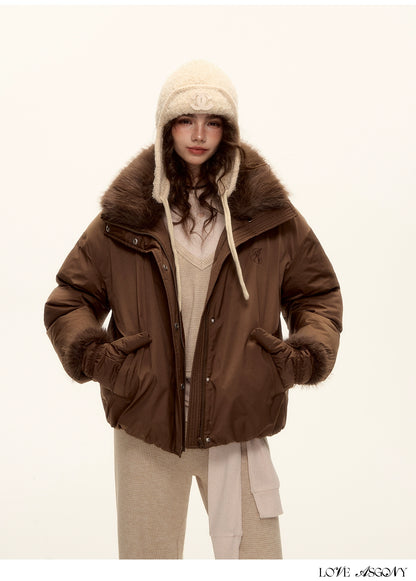 Fur-Collar Short Down Puffer Jacket