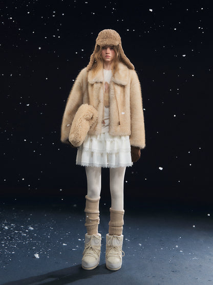 Tie-Waist Fuzzy Lapel Jacket