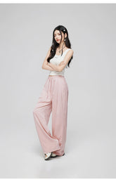 White & Pink Ice Silk Drooping Wide-leg Pants - CHINASQUAD