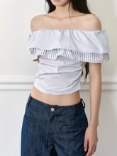 Color-block Stripe Wave Off-shoulder T-shirt - CHINASQUAD