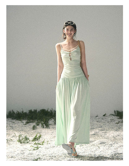 Mint Pearl Texture Two-Piece Maxi Skirt Set