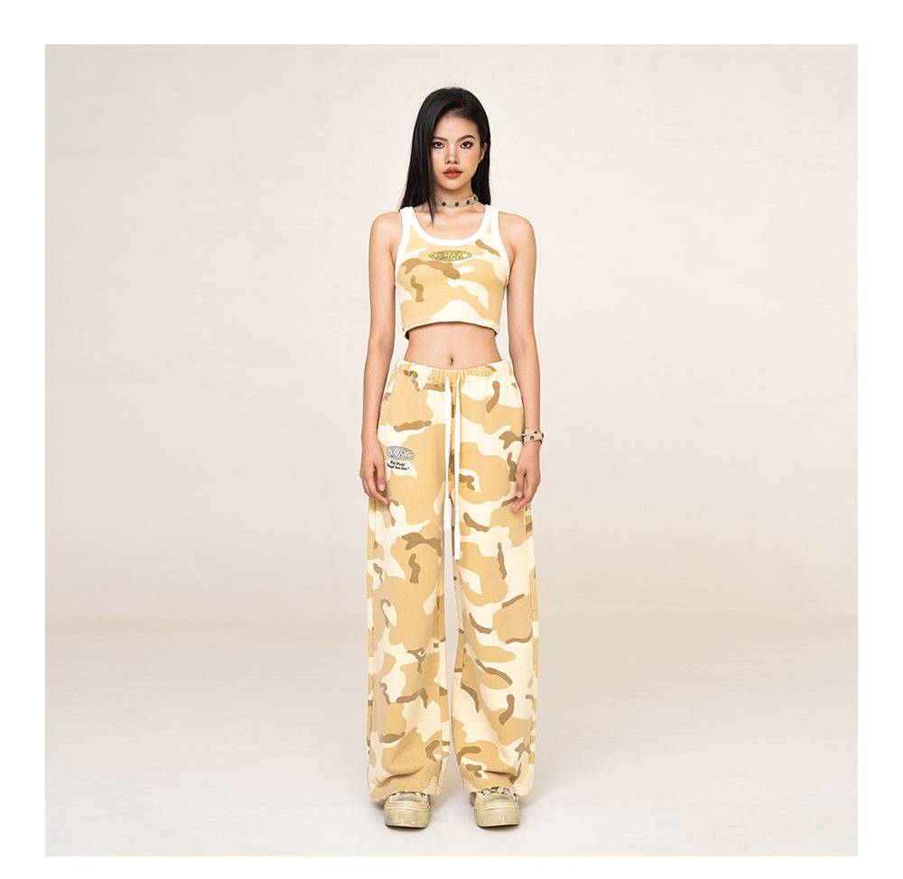 (Final Sale) Camouflage &amp; Cream-colored Wide-leg Pants - CHINASQUAD