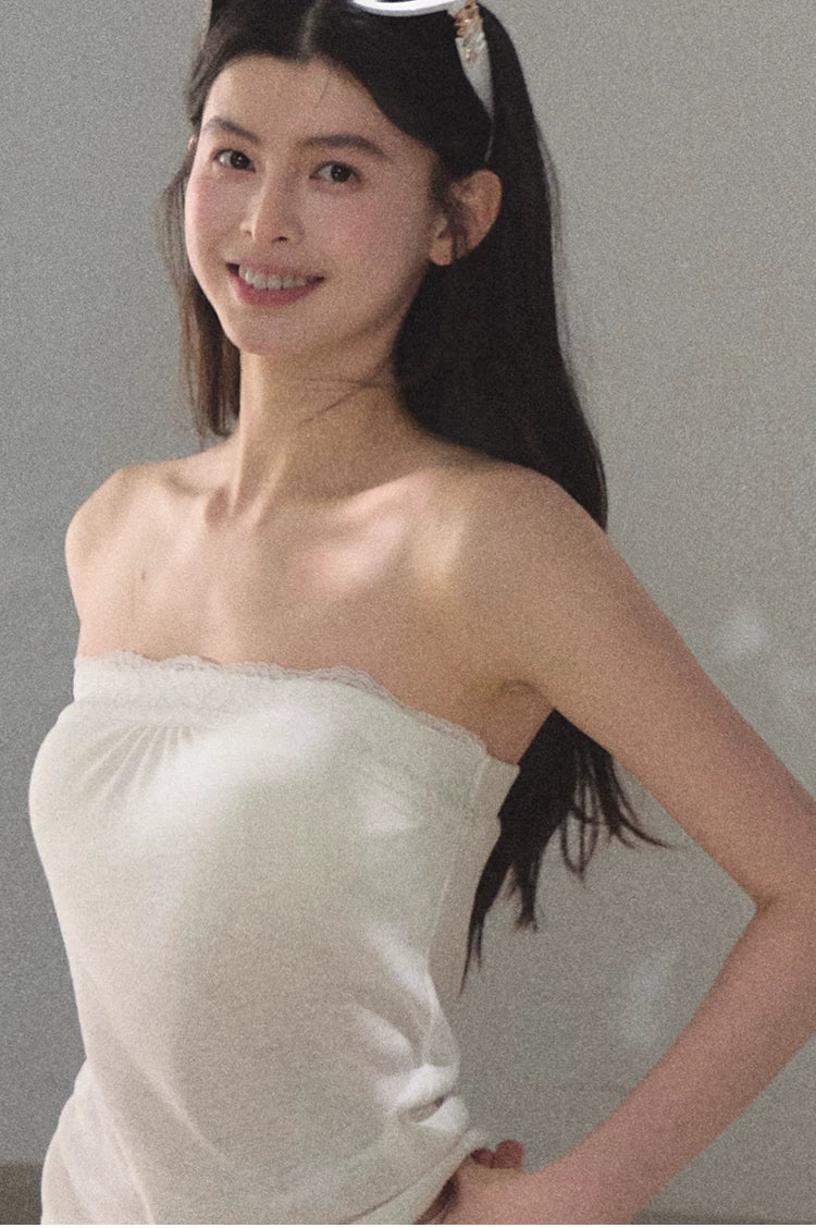 Linen Lace Trim Off-Shoulder Bandeau