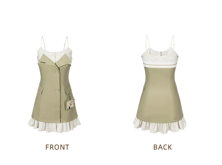 Two-Piece Illusion Blazer Badge Dress