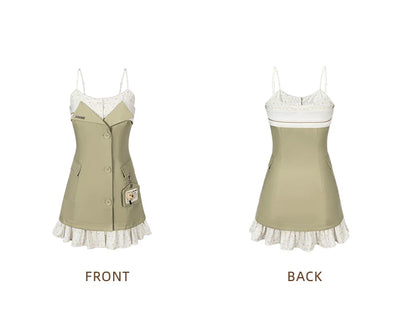 Two-Piece Illusion Blazer Badge Dress