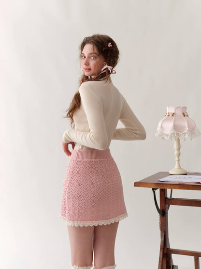 Collegiate White Mock-Neck Knit Top &amp; Skirt Set