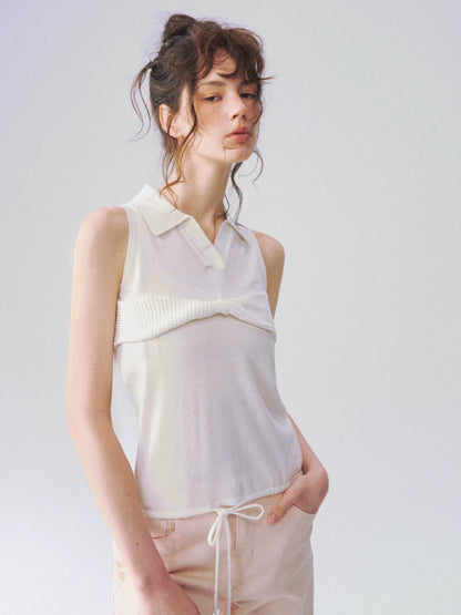 Twist-Knot Polo Neck Sleeveless Top