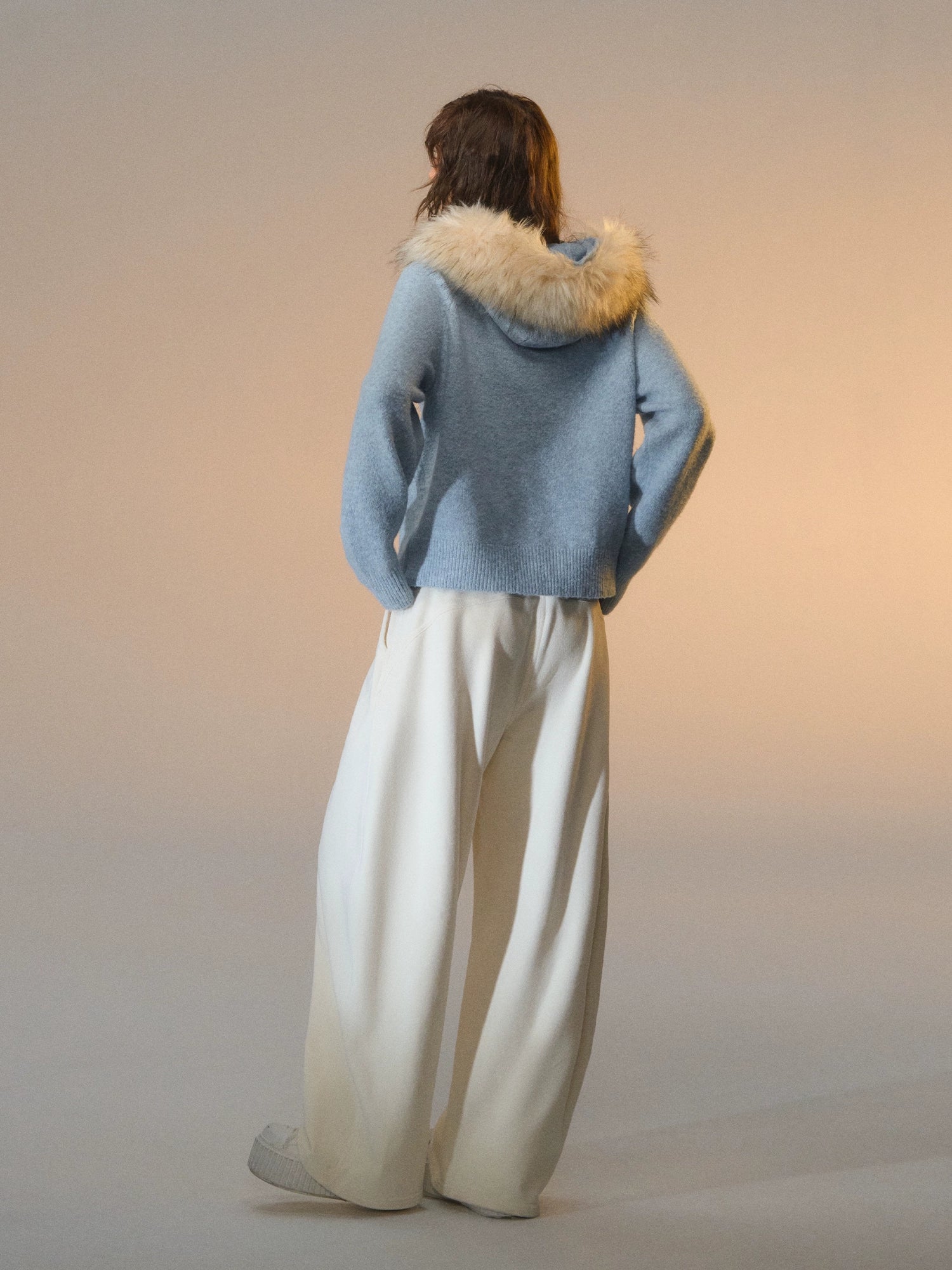 Detachable Fur-Collar Fleece Hooded Cardigan