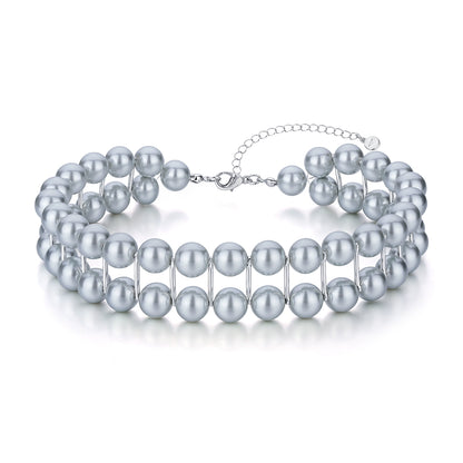 Silver-Tone Layered Vintage Pearl Choker