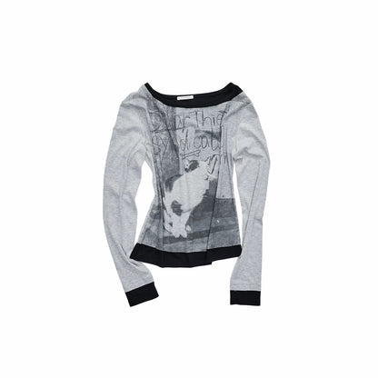 Layered-Effect Graphic Long-Sleeve T-Shirt