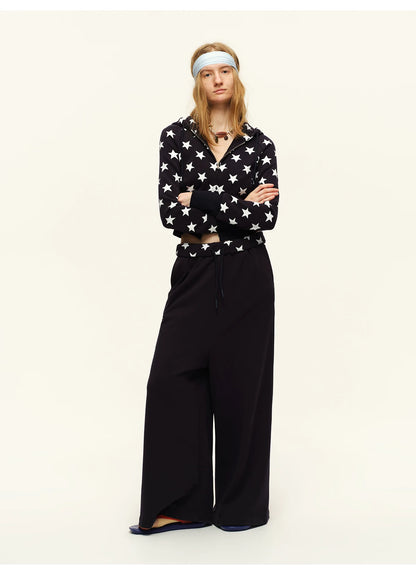 Double-Zip Star Print Cotton Hooded Jacket