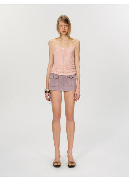 Crystal-Embellished Sheer Ruched Camisole