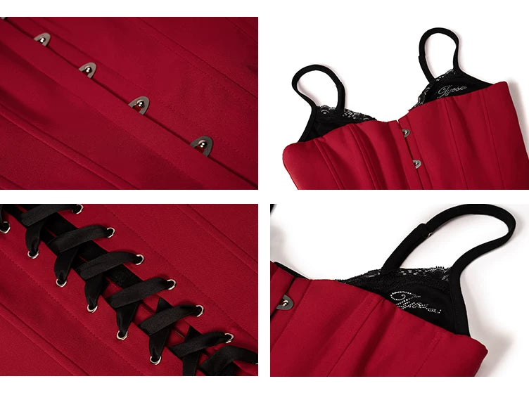 Crimson Lace Panel Hook Corset Camisole Top