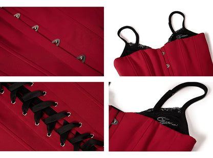 Crimson Lace Panel Hook Corset Camisole Top
