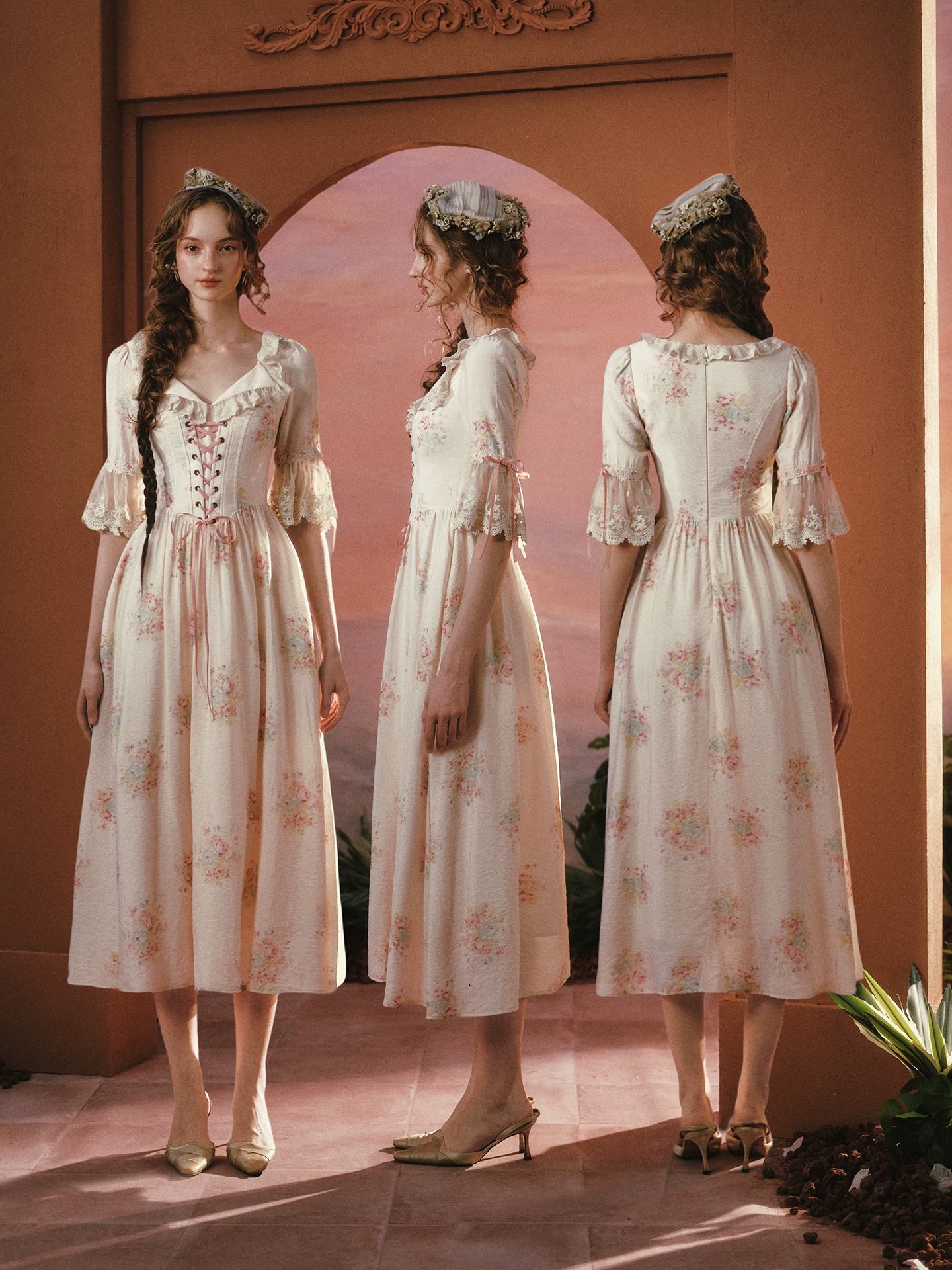 Palm Garden French Countryside Floral Midi Dress
