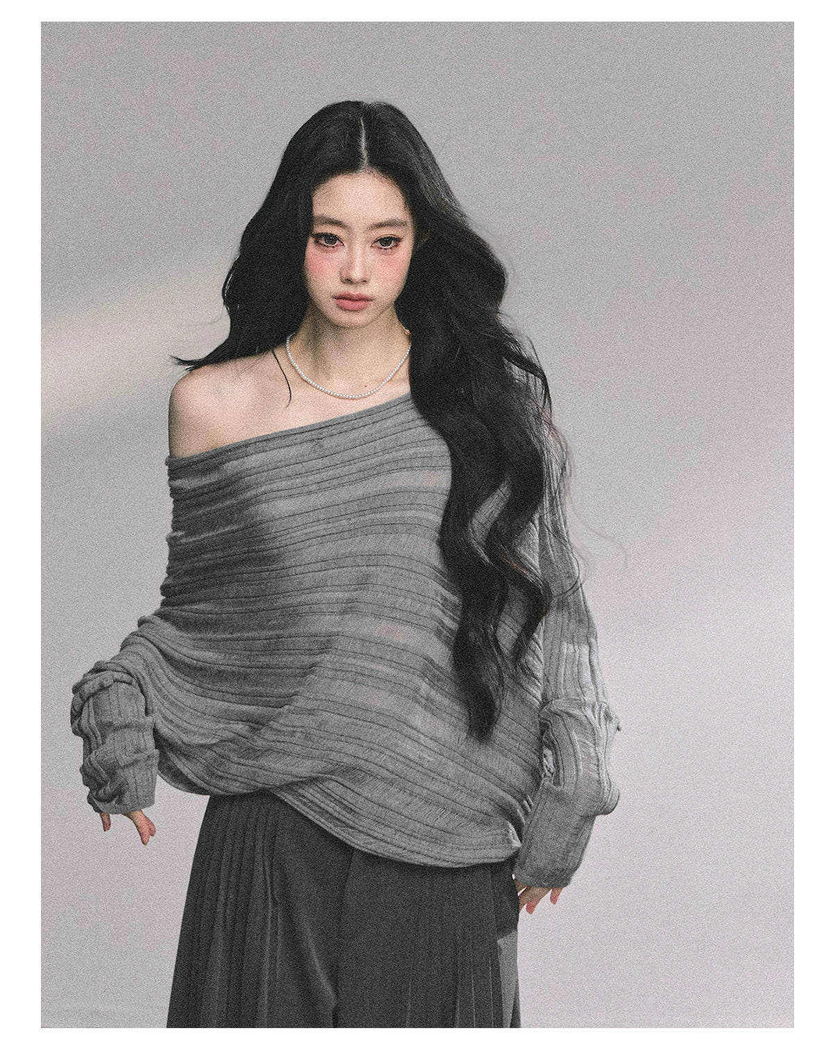 French Asymmetric Cut-Out Knit Sweater